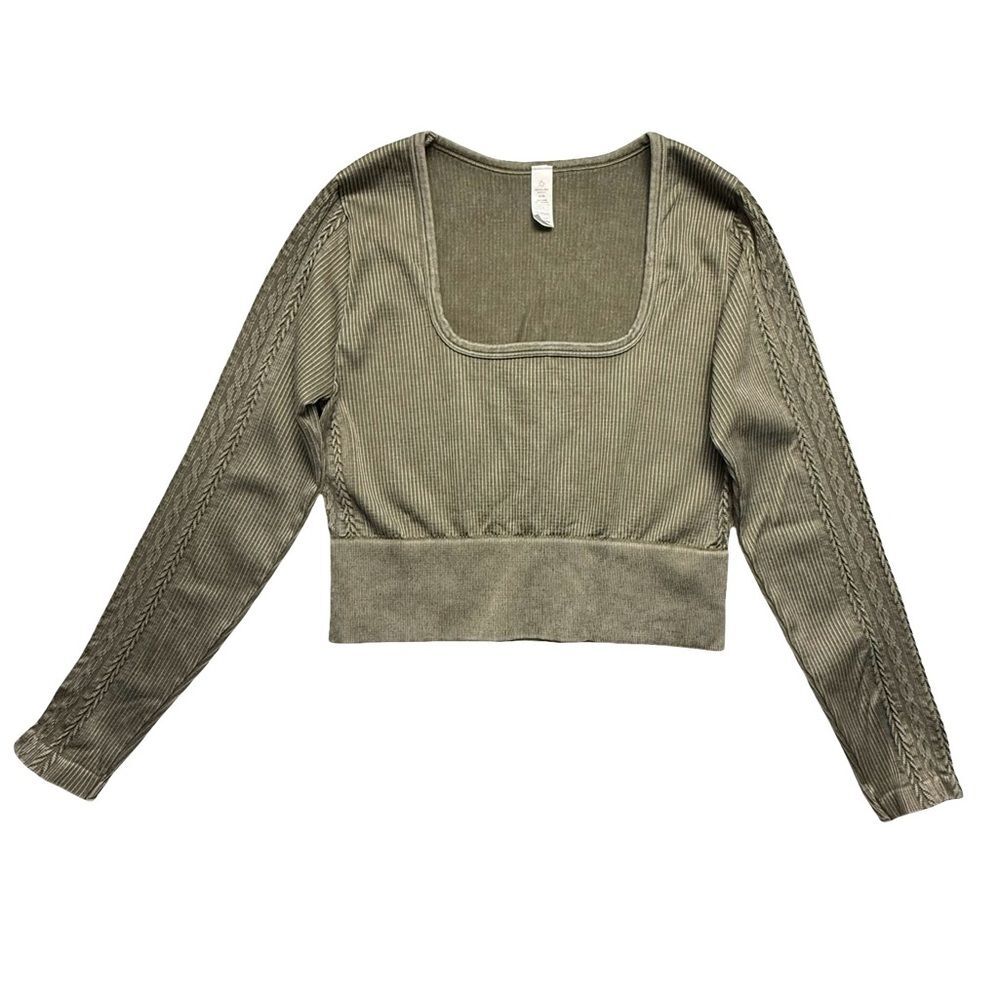 Offline by Aerie Olive Green Ribbed Crop Top XL Y2K Athleisure